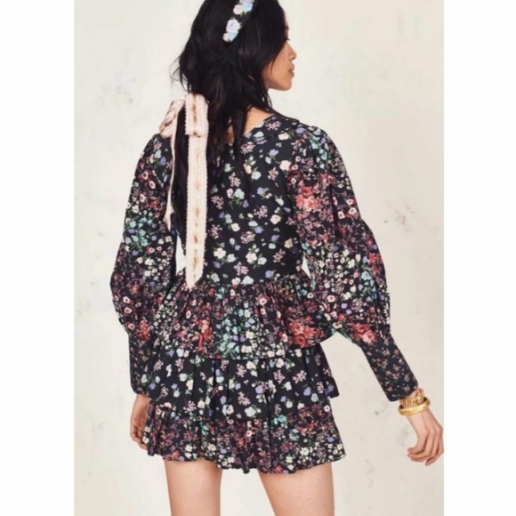 Long Sleeve Floral Chiffon Tiered Ruffle Dress - Picture 2 of 11